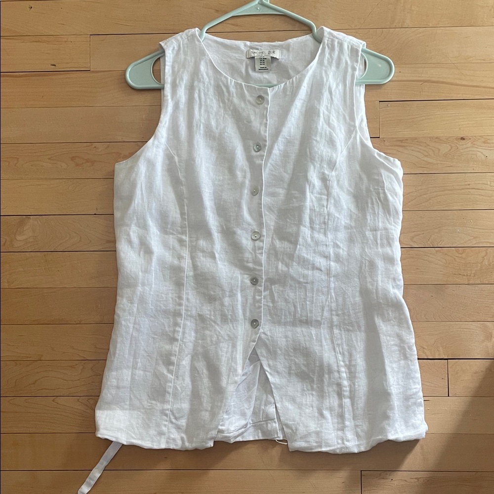 Rachel Zoe White linen sleeveless vest blouse